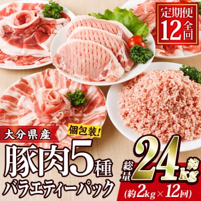 <定期便・全12回 (毎月)> 豚肉 バラエティーパック (2kg×12回・総量24kg)