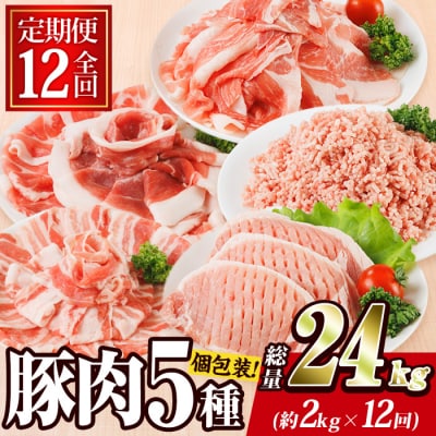 <定期便・全12回 (毎月)> 豚肉 バラエティーパック (2kg×12回・総量24kg)
