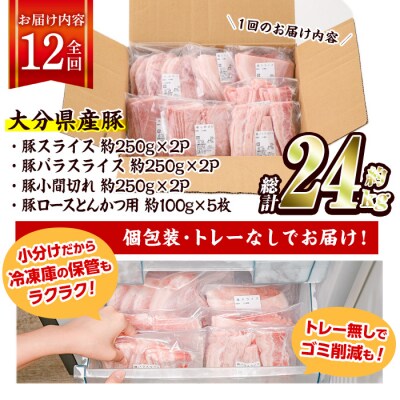<定期便・全12回 (連続)>大分県産 豚肉 バラエティーパック (総量24kg・4種)