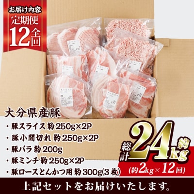 <定期便・全12回 (毎月)> 豚肉 バラエティーパック (2kg×12回・総量24kg)