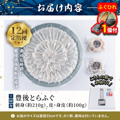 【期間限定・ふぐひれ付】<定期便・全12回 (連続)>とらふぐ刺身 (総量約3.7kg)