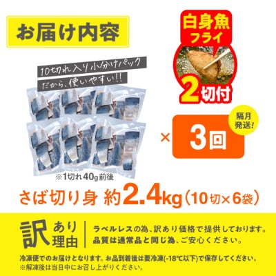 【フライ付】<定期便・全3回 (隔月)>訳ありさば切り身 (総計約7.2kg・40g前後×180切)