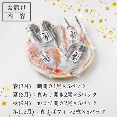 <定期便・全4回>ギフト用品質!九州産 ひもの 季節の 定期便 (総計35枚)