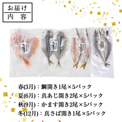 <定期便・全4回>ギフト用品質!九州産 ひもの 季節の 定期便 (総計35枚)