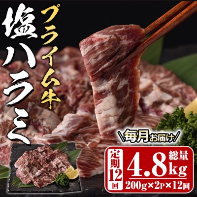 <定期便・全12回 (毎月の発送)>プライム牛 塩ハラミ(総量4.8kg)