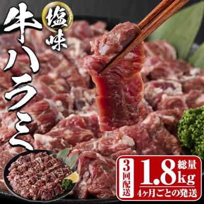 <定期便・全3回 (4か月ごとの発送)>塩味 牛ハラミ(総量1.8kg)