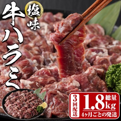 <定期便・全3回 (4か月ごとの発送)>塩味 牛ハラミ(総量1.8kg)
