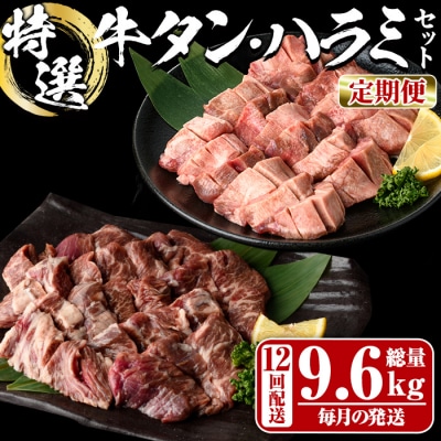 <定期便・全12回 (毎月の発送)> 特選 牛タン ・ 牛ハラミ セット (総量9.6kg) 