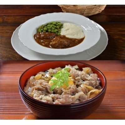 やな商店 ビーフシチュー&amp;黒毛和牛牛丼の具セット(各2個)_HD085-017