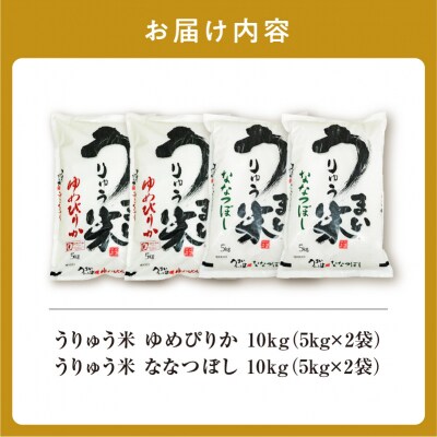 うりゅう米 食べ比べ 満足セット「 ゆめぴりか 10kg ・ ななつぼし 10kg」北海道 雨竜町