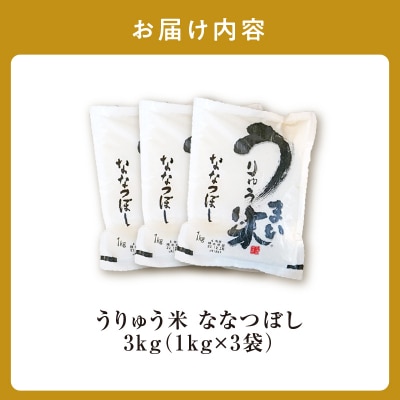 【12月発送】 うりゅう米 ななつぼし 3kg (1kg×3袋) 令和7年産 新米