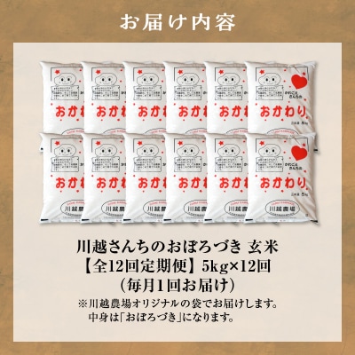 【定期便全12回】 令和8年産 川越さんちの おぼろづき 玄米 5kg×1袋 毎月1回お届け