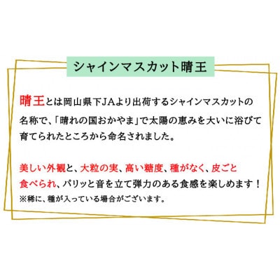 岡山県産 2026年発送 ご家庭用 シャインマスカット 晴王 約400g×2房 計800g