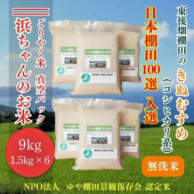 ごりやく米 浜ちゃんのお米「東後畑棚田きぬむすめ」無洗米9.0kg真空パック1.5×6個(1361)
