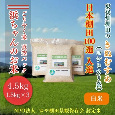 ごりやく米 浜ちゃんのお米「東後畑棚田きぬむすめ」白米4.5kg真空パック1.5×3(10001)