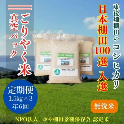 【毎月定期便】ごりやく米 東後畑棚田こしひかり無洗米4.5kg(1.5kg×3)(1902)全6回