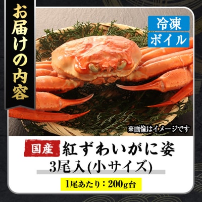 <数量限定>境港浜茹 冷凍ボイル紅ずわいがに姿(小サイズ・3尾)