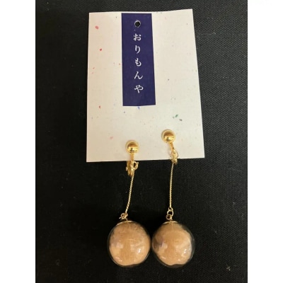 伯州綿イヤリング×ゴールド×茶(伯州綿色)