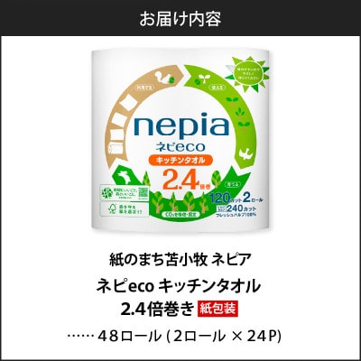 紙のまち苫小牧　ネピecoキッチンタオル2ロール24パック　紙包装