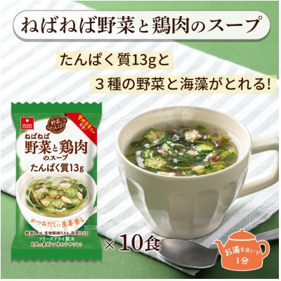 3種の野菜と海藻とたんぱく質13gが摂れる!野菜とたんぱくねばねば野菜と鶏肉のスープ10食セット