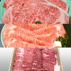 モリタ屋 信州プレミアム牛肉サーロインステーキ3枚計660g、ロースすき焼750g、バラ焼肉750g