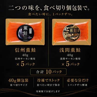 【さとふる限定】スモークサーモンの食べ比べセット 信州産サーモン 冷燻 無添加 40g×10