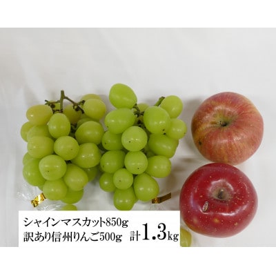 長野県産 シャインマスカット(2房)850g+信州りんご(訳あり)500g　計1.35kg