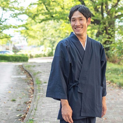 【桐生:和粋庵】たてスラブ作務衣　NO.1 濃紺　Mサイズ