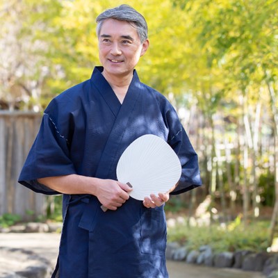 【桐生:和粋庵】綿しじら甚平 　NO.1 濃紺　3Lサイズ