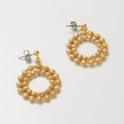 刺繍ピアス　ドイリーピアス(ゴールド)