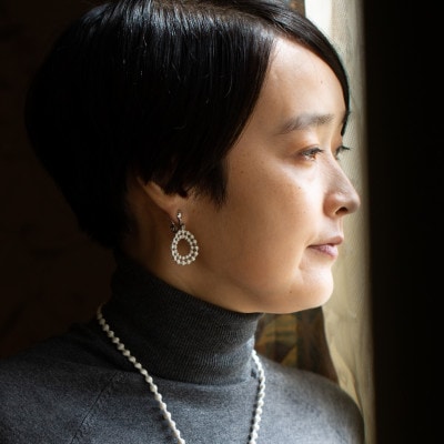 刺繍イヤリング　ドイリーイヤリング(シルバー)