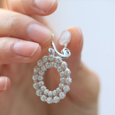 刺繍イヤリング　ドイリーイヤリング(シルバー)