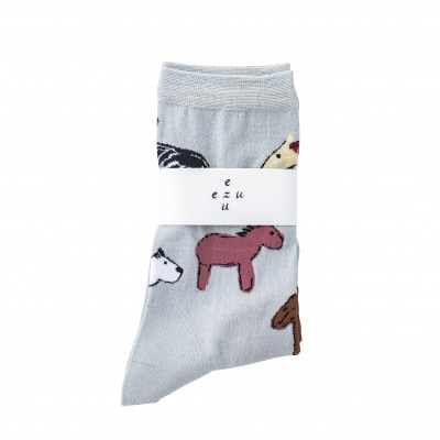 【ezu】horses chattering socks　◆靴下◆おしゃれ◆ジャガード編み◆お馬