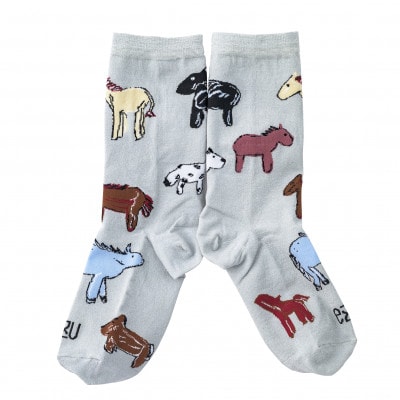 【ezu】horses chattering socks　◆靴下◆おしゃれ◆ジャガード編み◆お馬