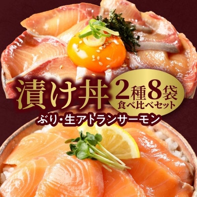 延岡産活〆ブリと生サーモンの海鮮丼/2種食べ比べセット(8パック入り)