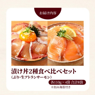 延岡産活〆ブリと生サーモンの海鮮丼/2種食べ比べセット(8パック入り)