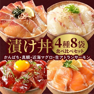 日向灘カンパチ・日向灘真鯛・近海マグロ・生サーモンの海鮮丼/4種食べ比べセット(8パック入り)