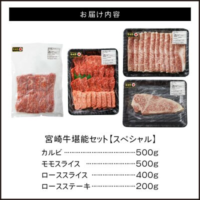 宮崎牛堪能セット【スペシャル】カルビ・モモ・ロースを使った厳選4種 合計1.6kg(延岡市)