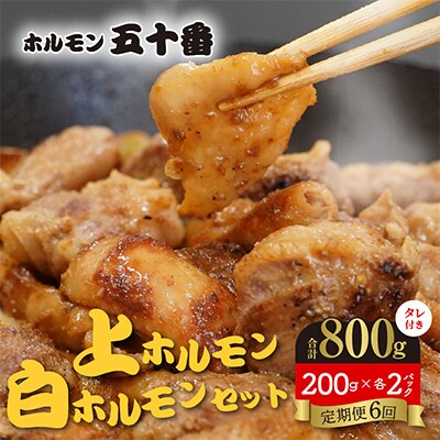 【毎月定期便】上ホルモン・白ホルモンセット(タレ付き) 各200g×2パック　合計800g全6回