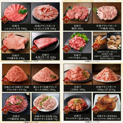 【発送月固定定期便】宮崎県産　牛・豚・鶏バラエティセット全12回