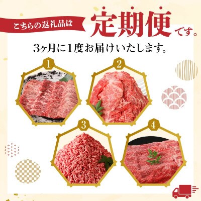 【3ヵ月毎定期便】宮崎牛バラエティー定期便カルビ焼肉・切落とし・ミンチ・モモスライス(延岡市)全4回