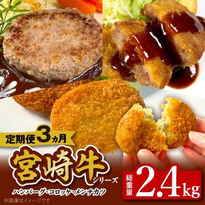 【毎月定期便】宮崎牛シリーズ(ハンバーグ・コロッケ・メンチカツ)全3回