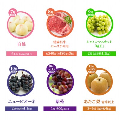 岡山 の フルーツと お肉の 定期便 6回コース 桃 葡萄  梨 肉[No.5735-1918]