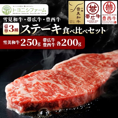 雪美和牛・帯広牛・豊西牛　豪華3種ステーキ食べ比べセット