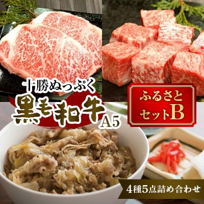 十勝ぬっぷく黒毛和牛(A5)  ふるさとセットB(サーロイン・内もも・サイコロステーキ、牛丼)