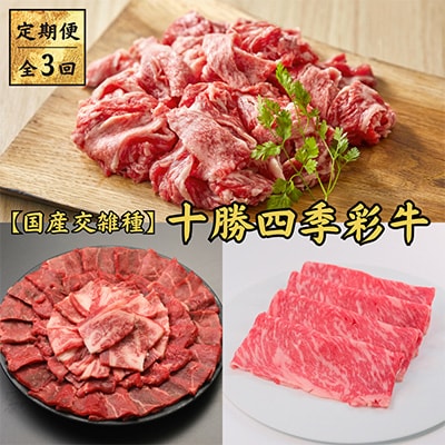 【毎月定期便】十勝四季彩牛　焼肉・切落し・すき焼きセット 全3回