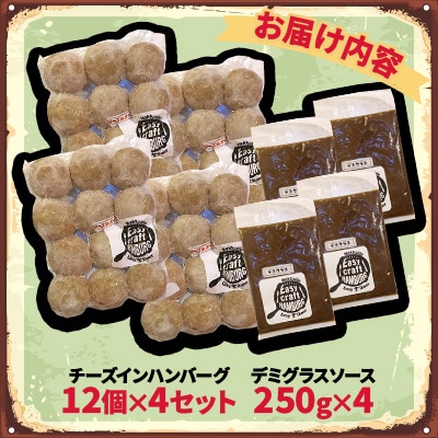 チーズ in 生ハンバーグ 12個×4セット+デミグラスソース250g×4