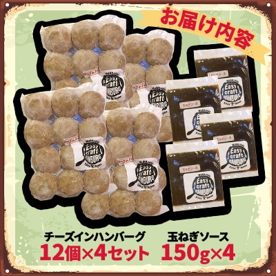 チーズ in 生ハンバーグ 12個×4セット+玉ねぎソース150g×4