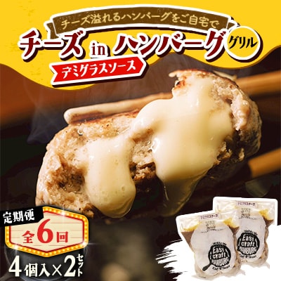 【毎月定期便】チーズ in ハンバーグ　グリル 4個入 (デミグラスソース)2セット全6回