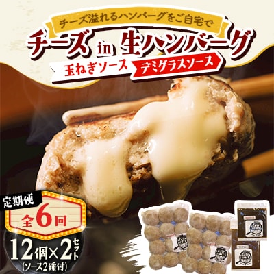 【毎月定期便】チーズハンバーグ(生)12個×2　玉ねぎソース150g、デミグラスソース250g全6回